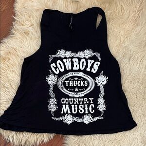 Triumph Black Graphic Tank Top with White Western Print